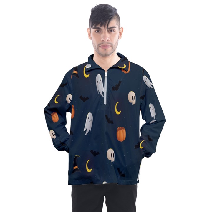 Halloween Ghost Pumpkin Bat Skull Men s Half Zip Pullover