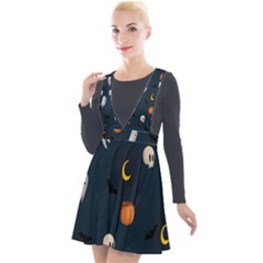 Halloween Ghost Pumpkin Bat Skull Plunge Pinafore Velour Dress by artworkshop