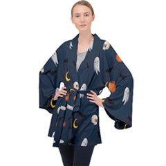 Halloween Ghost Pumpkin Bat Skull Long Sleeve Velvet Kimono  by artworkshop