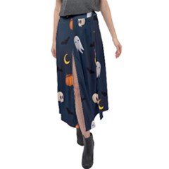 Halloween Ghost Pumpkin Bat Skull Velour Split Maxi Skirt by artworkshop