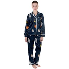 Halloween Ghost Pumpkin Bat Skull Satin Long Sleeve Pajamas Set by artworkshop