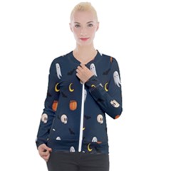 Halloween Ghost Pumpkin Bat Skull Casual Zip Up Jacket by artworkshop