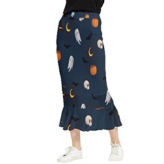 Halloween Ghost Pumpkin Bat Skull Maxi Fishtail Chiffon Skirt