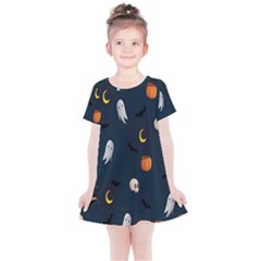 Halloween Ghost Pumpkin Bat Skull Kids  Simple Cotton Dress by artworkshop