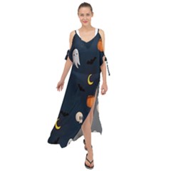 Halloween Ghost Pumpkin Bat Skull Maxi Chiffon Cover Up Dress by artworkshop