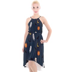 Halloween Ghost Pumpkin Bat Skull High-low Halter Chiffon Dress  by artworkshop