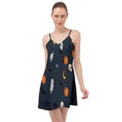 Halloween Ghost Pumpkin Bat Skull Summer Time Chiffon Dress by artworkshop