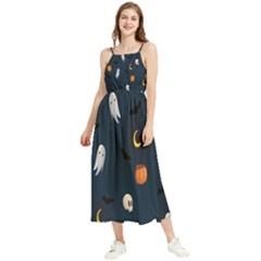 Halloween Ghost Pumpkin Bat Skull Boho Sleeveless Summer Dress