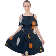 Halloween Ghost Pumpkin Bat Skull Cut Out Shoulders Chiffon Dress by artworkshop