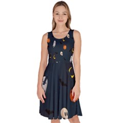 Halloween Ghost Pumpkin Bat Skull Knee Length Skater Dress With Pockets by artworkshop