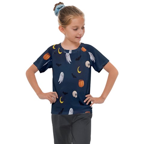 Halloween Ghost Pumpkin Bat Skull Kids  Mesh Piece Tee by artworkshop