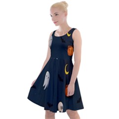 Halloween Ghost Pumpkin Bat Skull Knee Length Skater Dress by artworkshop