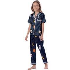 Halloween Ghost Pumpkin Bat Skull Kids  Satin Short Sleeve Pajamas Set by artworkshop