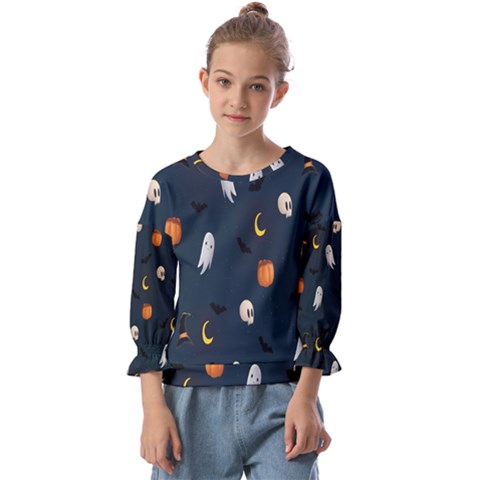 Halloween Ghost Pumpkin Bat Skull Kids  Cuff Sleeve Top by artworkshop