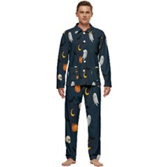 Halloween Ghost Pumpkin Bat Skull Men s Long Sleeve Velvet Pocket Pajamas Set by artworkshop