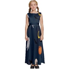 Halloween Ghost Pumpkin Bat Skull Kids  Satin Sleeveless Maxi Dress