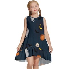 Halloween Ghost Pumpkin Bat Skull Kids  Frill Swing Dress