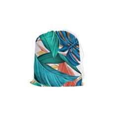 Leaves Tropical Exotic Drawstring Pouch (small) by artworkshop