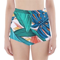 Leaves Tropical Exotic High-waisted Bikini Bottoms by artworkshop