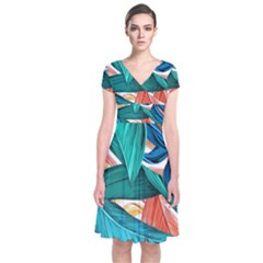 Leaves Tropical Exotic Short Sleeve Front Wrap Dress by artworkshop