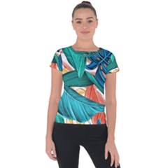 Leaves Tropical Exotic Short Sleeve Sports Top  by artworkshop