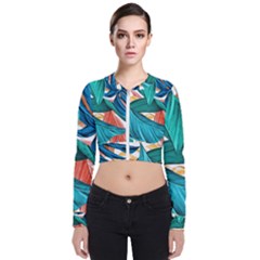 Leaves Tropical Exotic Long Sleeve Zip Up Bomber Jacket by artworkshop