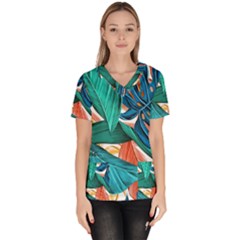 Leaves Tropical Exotic Women s V-neck Scrub Top by artworkshop