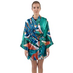 Leaves Tropical Exotic Long Sleeve Satin Kimono by artworkshop