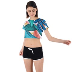 Leaves Tropical Exotic Tie Back Short Sleeve Crop Tee by artworkshop