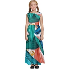 Leaves Tropical Exotic Kids  Satin Sleeveless Maxi Dress