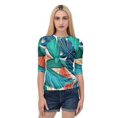 Leaves Tropical Exotic Quarter Sleeve Raglan Tee by artworkshop