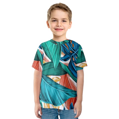 Leaves Tropical Exotic Kids  Sport Mesh Tee by artworkshop