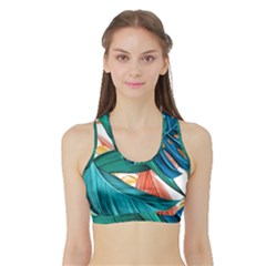 Leaves Tropical Exotic Sports Bra With Border by artworkshop