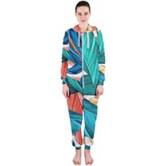 Leaves Tropical Exotic Hooded Jumpsuit (ladies) by artworkshop