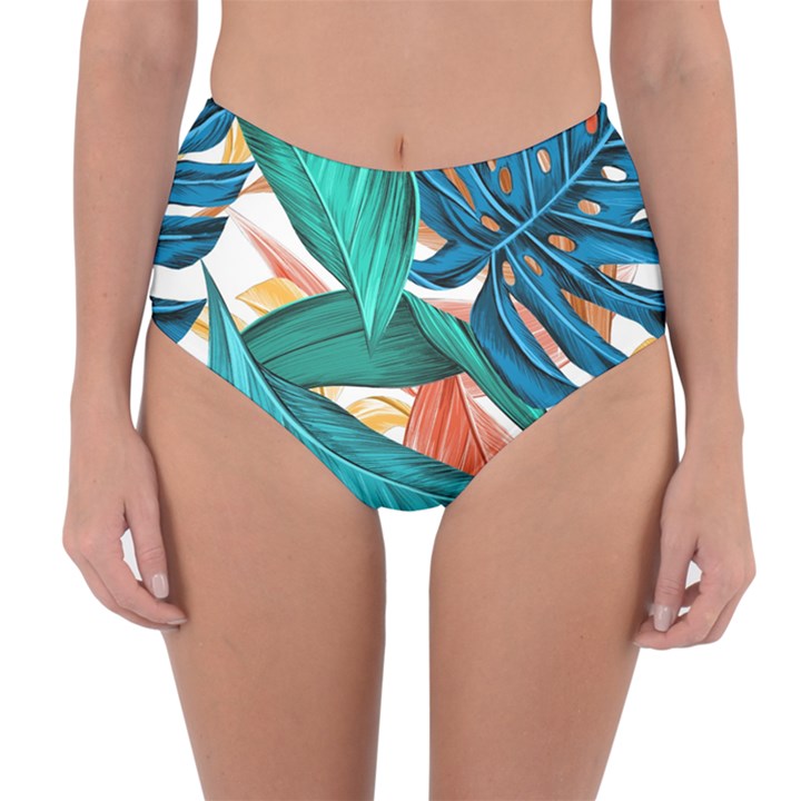 Leaves Tropical Exotic Reversible High-Waist Bikini Bottoms