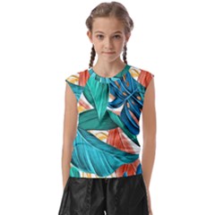 Leaves Tropical Exotic Kids  Raglan Cap Sleeve Tee by artworkshop