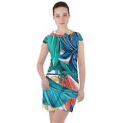 Leaves Tropical Exotic Drawstring Hooded Dress by artworkshop