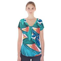 Leaves Tropical Exotic Short Sleeve Front Detail Top by artworkshop