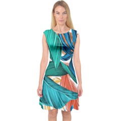 Leaves Tropical Exotic Capsleeve Midi Dress by artworkshop