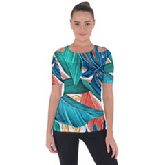 Leaves Tropical Exotic Shoulder Cut Out Short Sleeve Top by artworkshop