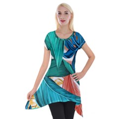 Leaves Tropical Exotic Short Sleeve Side Drop Tunic by artworkshop