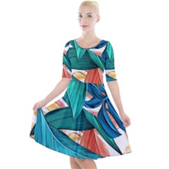 Leaves Tropical Exotic Quarter Sleeve A-line Dress by artworkshop