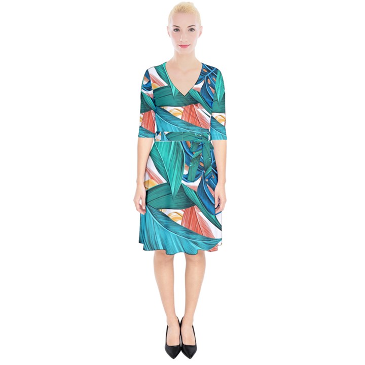 Leaves Tropical Exotic Wrap Up Cocktail Dress