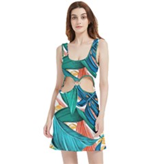 Leaves Tropical Exotic Velvet Cutout Dress by artworkshop