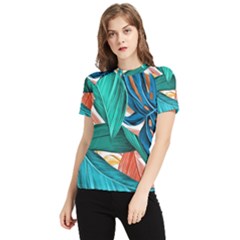 Leaves Tropical Exotic Women s Short Sleeve Rash Guard by artworkshop