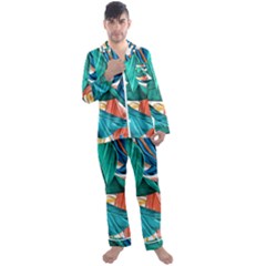 Leaves Tropical Exotic Men s Long Sleeve Satin Pajamas Set by artworkshop