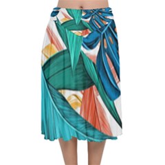 Leaves Tropical Exotic Velvet Flared Midi Skirt by artworkshop