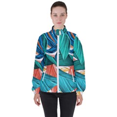 Leaves Tropical Exotic Women s High Neck Windbreaker by artworkshop