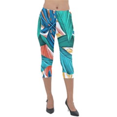 Leaves Tropical Exotic Lightweight Velour Capri Leggings  by artworkshop