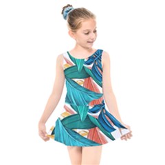 Leaves Tropical Exotic Kids  Skater Dress Swimsuit by artworkshop